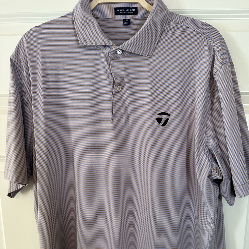 Peter Millar x TaylorMade Light Gray Striped Polo Shirt